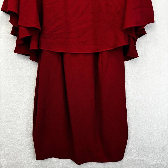 Adrianna Papell Red Flutter Party Dress Womens 16W Cold Shoulder Midi Cocktail - Picture 10 of 15